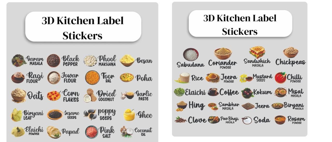 Spice Jar Label Stickers – 60 Pcs